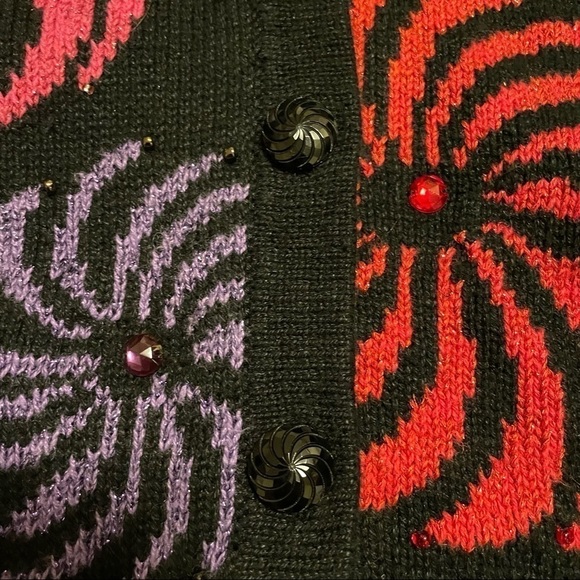 Vtg Design Options Sweater Phillip Jane Gordon Cardigan Colorful Swirls Size L - Picture 10 of 12